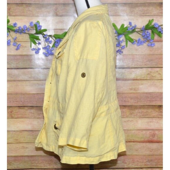 Chico's Butter Yellow Button Front Linen Jacket Size 3 XL 3/4 Roll Tab Sleeves - Picture 8 of 12